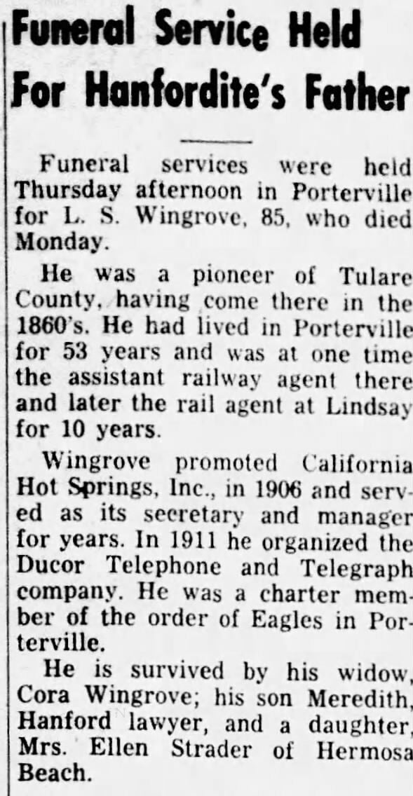 Obituary for L. S. Wingrove (Aged 85)